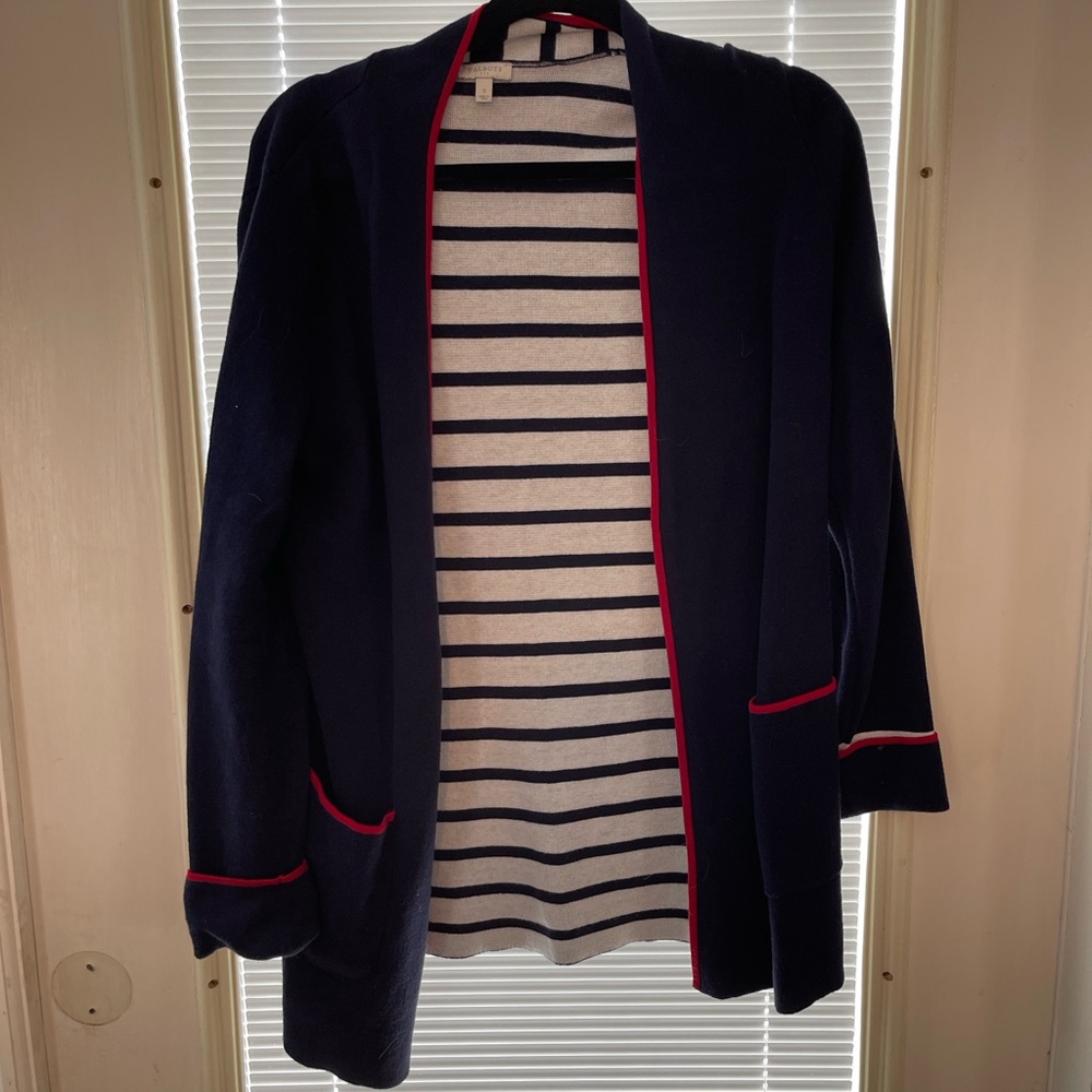 Talbots Navy Cardigan with Red Accents